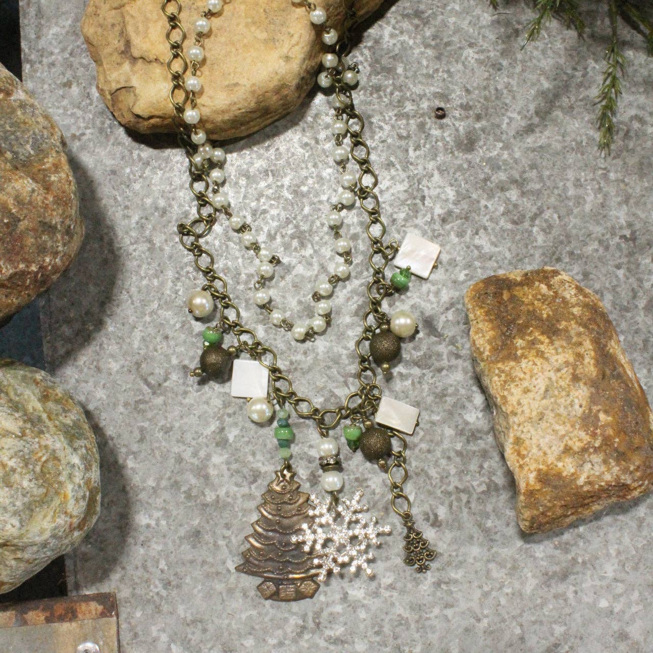 Snowflakes Falling On The Christmas Tree Layered Necklace - Juli's Wearable Art