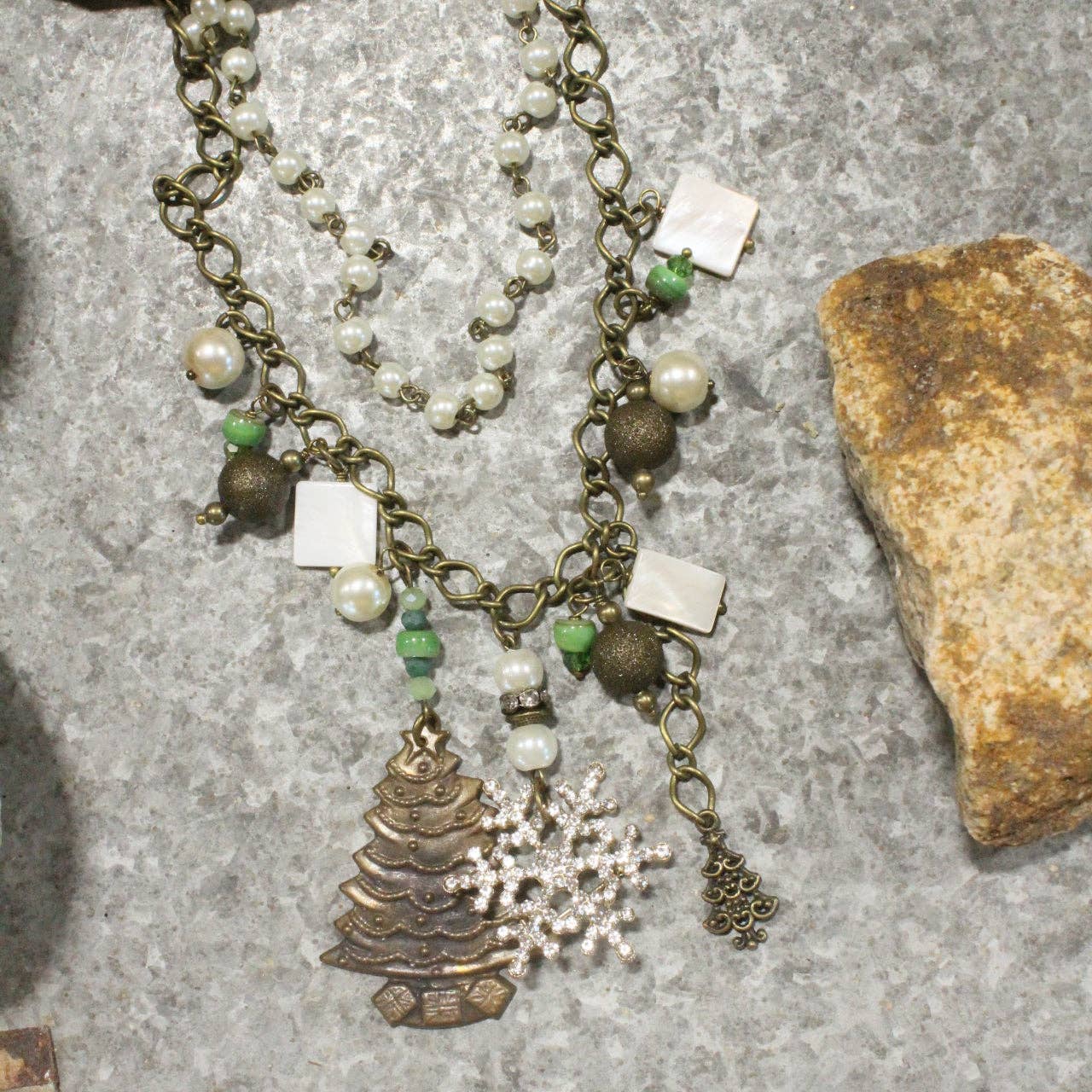 Snowflakes Falling On The Christmas Tree Layered Necklace - Juli's Wearable Art