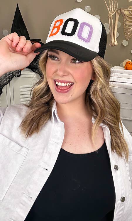 Soft Chenille Boo Trucker Hat - Juli's Wearable Art