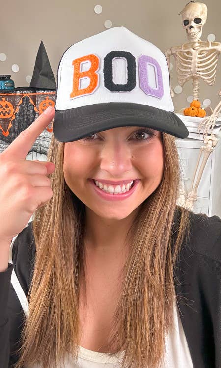 Soft Chenille Boo Trucker Hat - Juli's Wearable Art