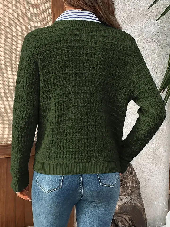 Solid - Color Commuter Knitted Casual Cardigan – Army Green - Juli's Wearable Art
