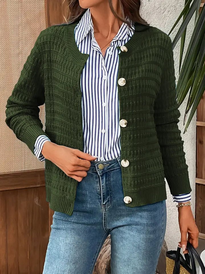 Solid - Color Commuter Knitted Casual Cardigan – Army Green - Juli's Wearable Art