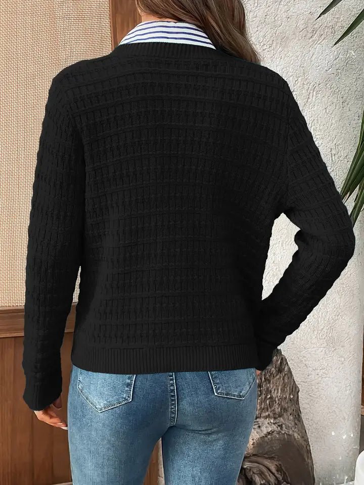 Solid-Color Commuter Knitted Casual Cardigan – Black