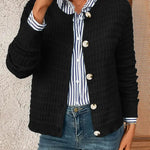 Solid - Color Commuter Knitted Casual Cardigan – Black - Juli's Wearable Art
