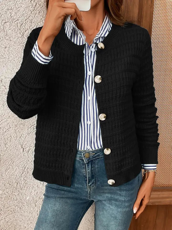 Solid - Color Commuter Knitted Casual Cardigan – Black - Juli's Wearable Art