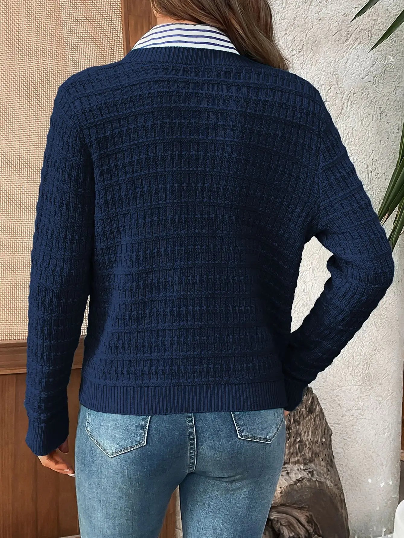 Solid - Color Commuter Knitted Casual Cardigan – Navy - Juli's Wearable Art