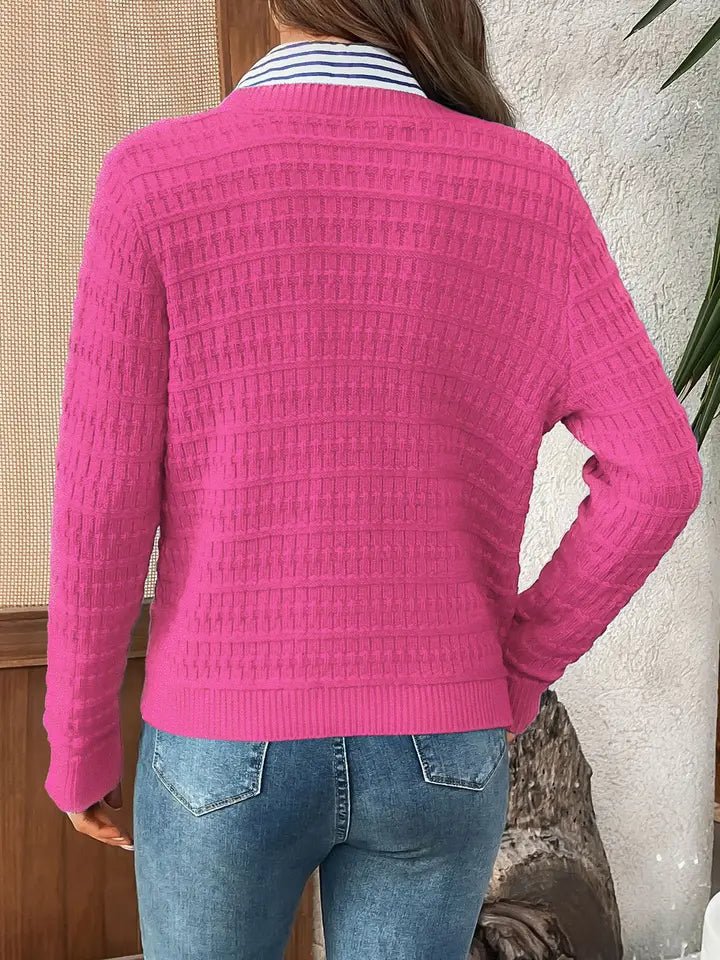 Solid-Color Commuter Knitted Casual Cardigan – Rose