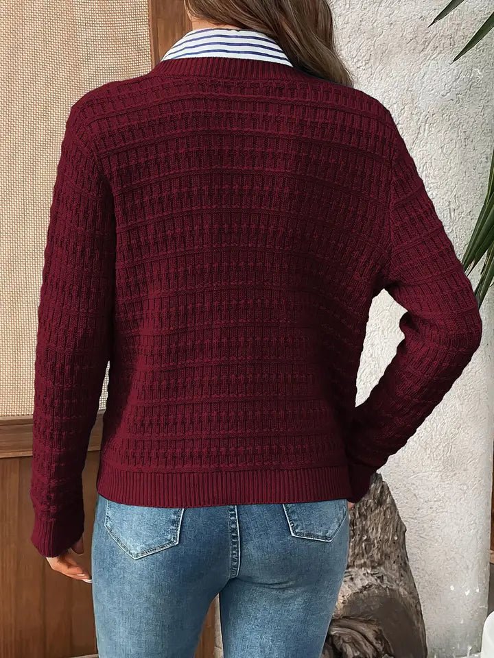Solid - Color Commuter Knitted Casual Cardigan – Wine - Juli's Wearable Art