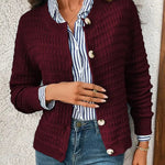 Solid - Color Commuter Knitted Casual Cardigan – Wine - Juli's Wearable Art