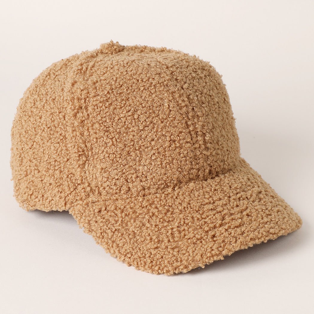 Solid Colored Faux Sherpa Baseball Cap – Cozy Casual - Camel - Juli's Wearable Art