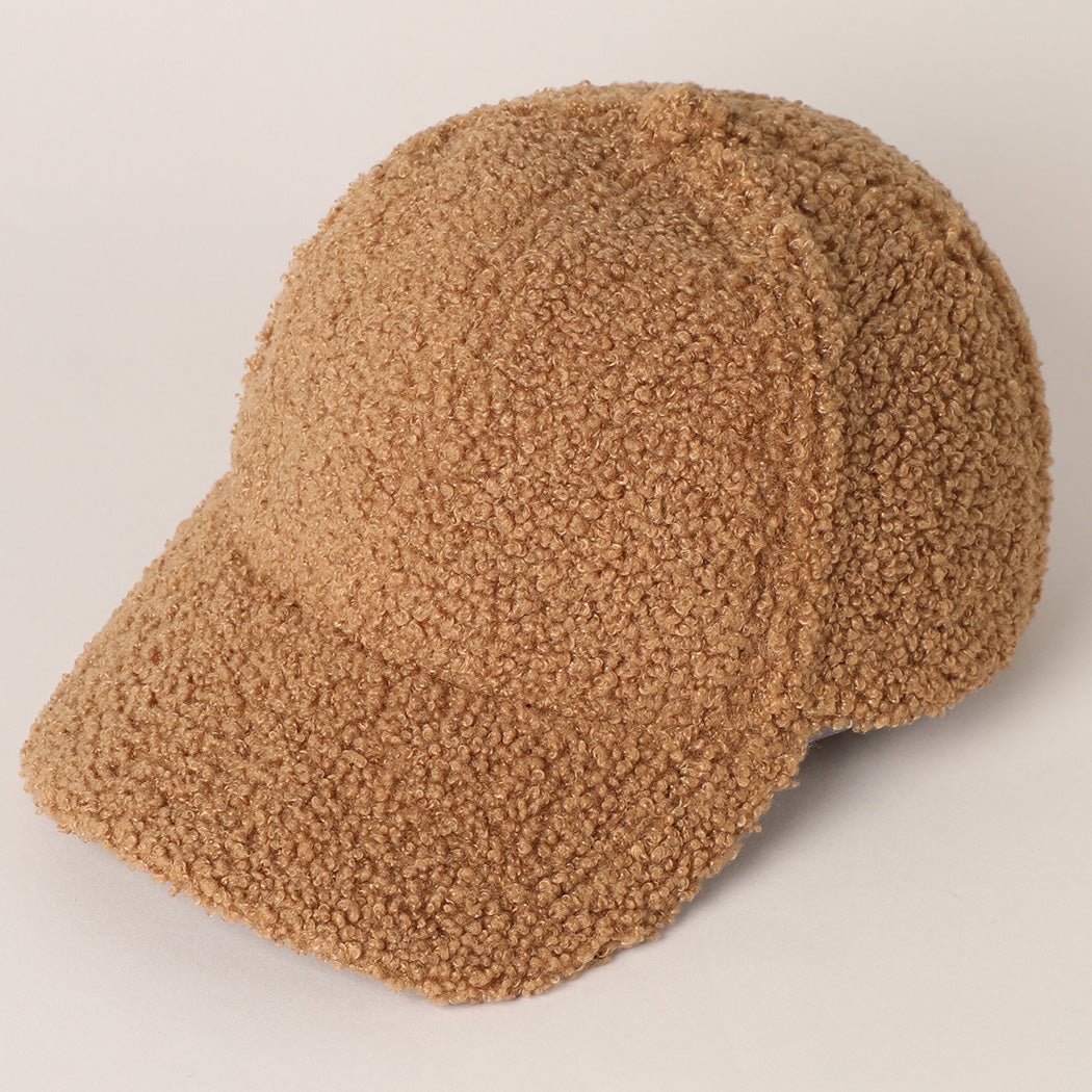 Solid Colored Faux Sherpa Baseball Cap – Cozy Casual - Camel - Juli's Wearable Art