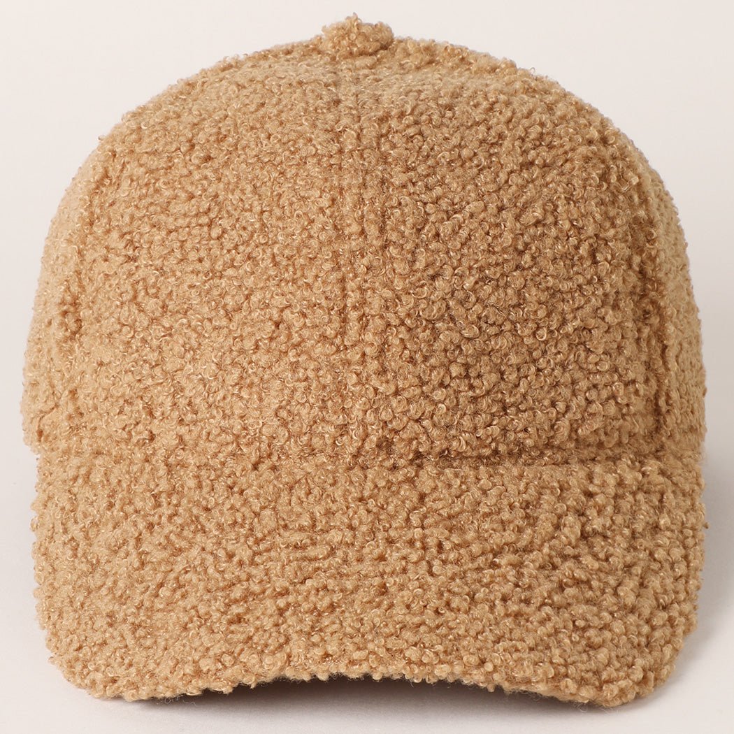 Solid Colored Faux Sherpa Baseball Cap – Cozy Casual - Camel - Juli's Wearable Art