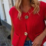 Solid Red Loose Knit Vest - Juli's Wearable Art