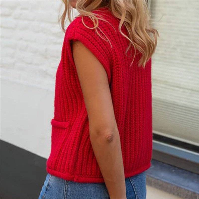 Solid Red Loose Knit Vest - Juli's Wearable Art