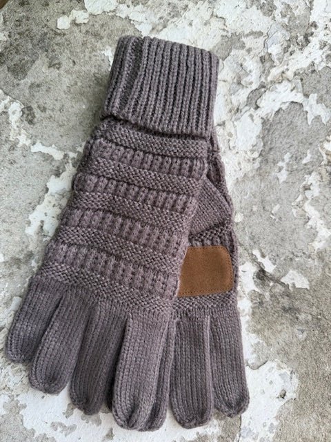 Solid Ribbed Smart Touch Gloves - Earth Grey - Juli's Wearable Art