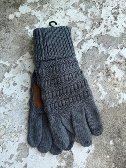 Solid Ribbed Smart Touch Gloves - Teal Grey - Juli's Wearable Art