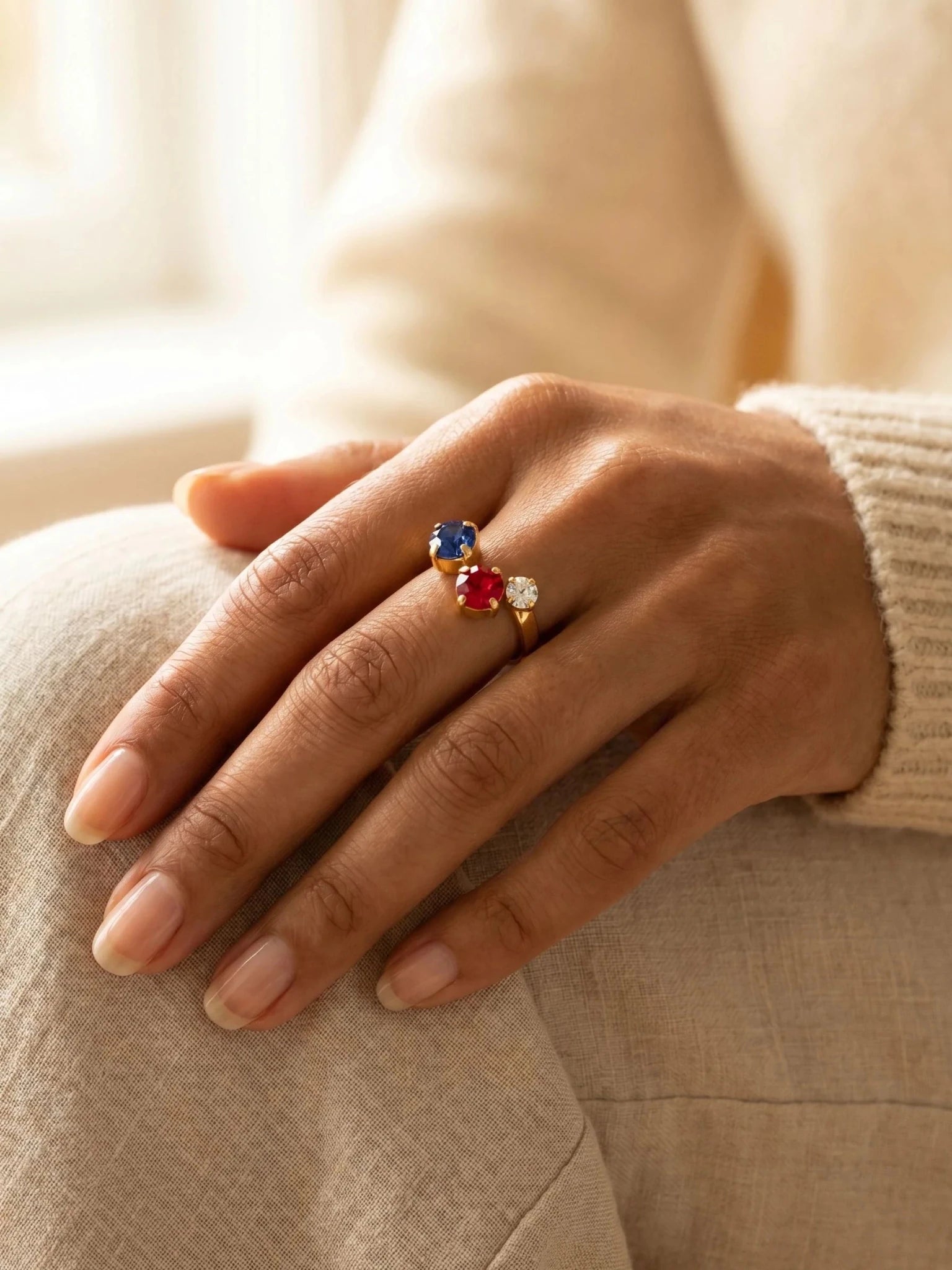 Sorrelli Bubbles Open Band Ring | Stars & Stripes | Gold - Juli's Wearable Art
