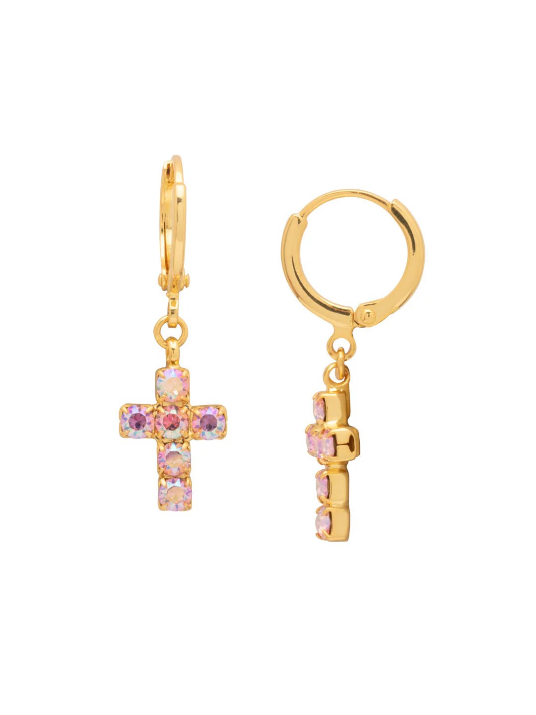 Sorrelli Carly Cross Huggie Hoop Earrings | Light Rose AB