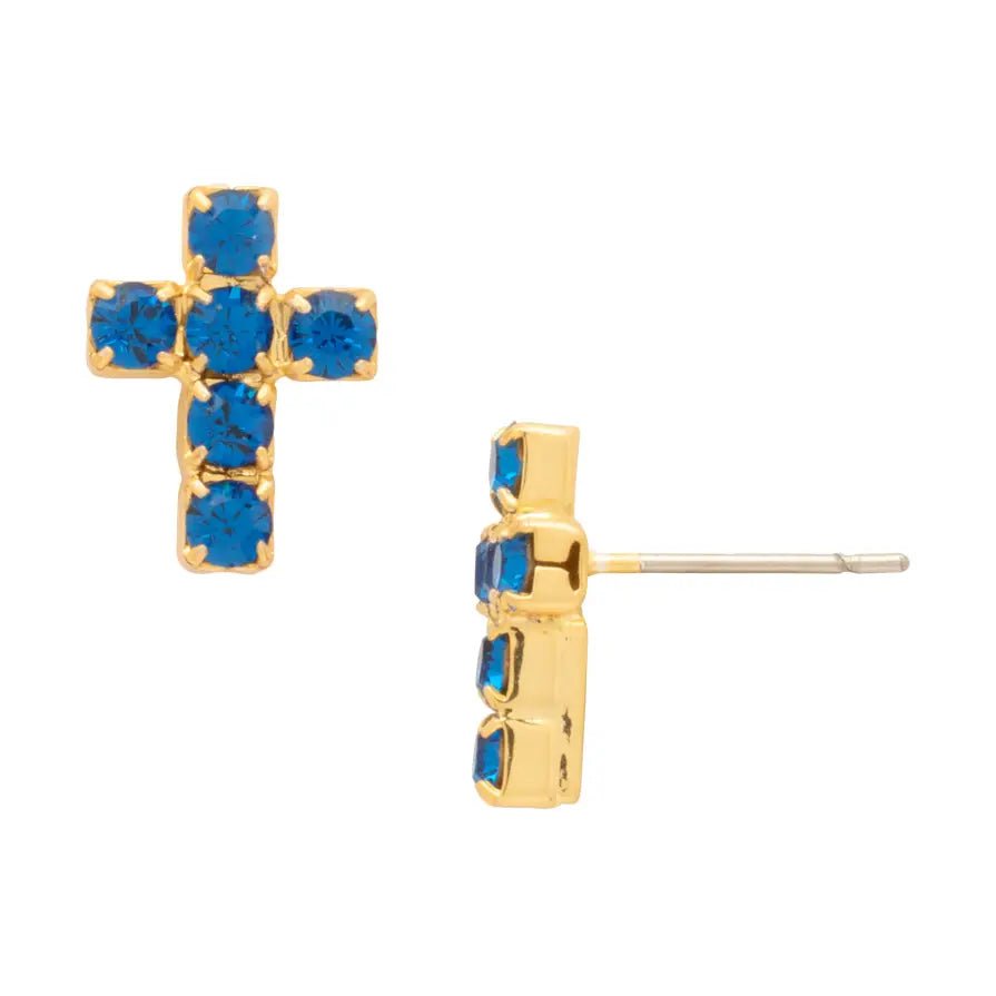 Sorrelli Carly Cross Stud Earrings | Blue