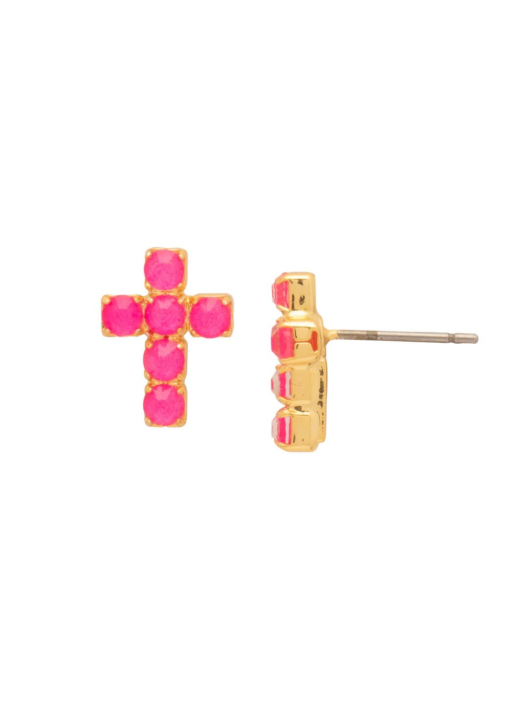 Sorrelli Carly Cross Stud Earrings | Electric Pink