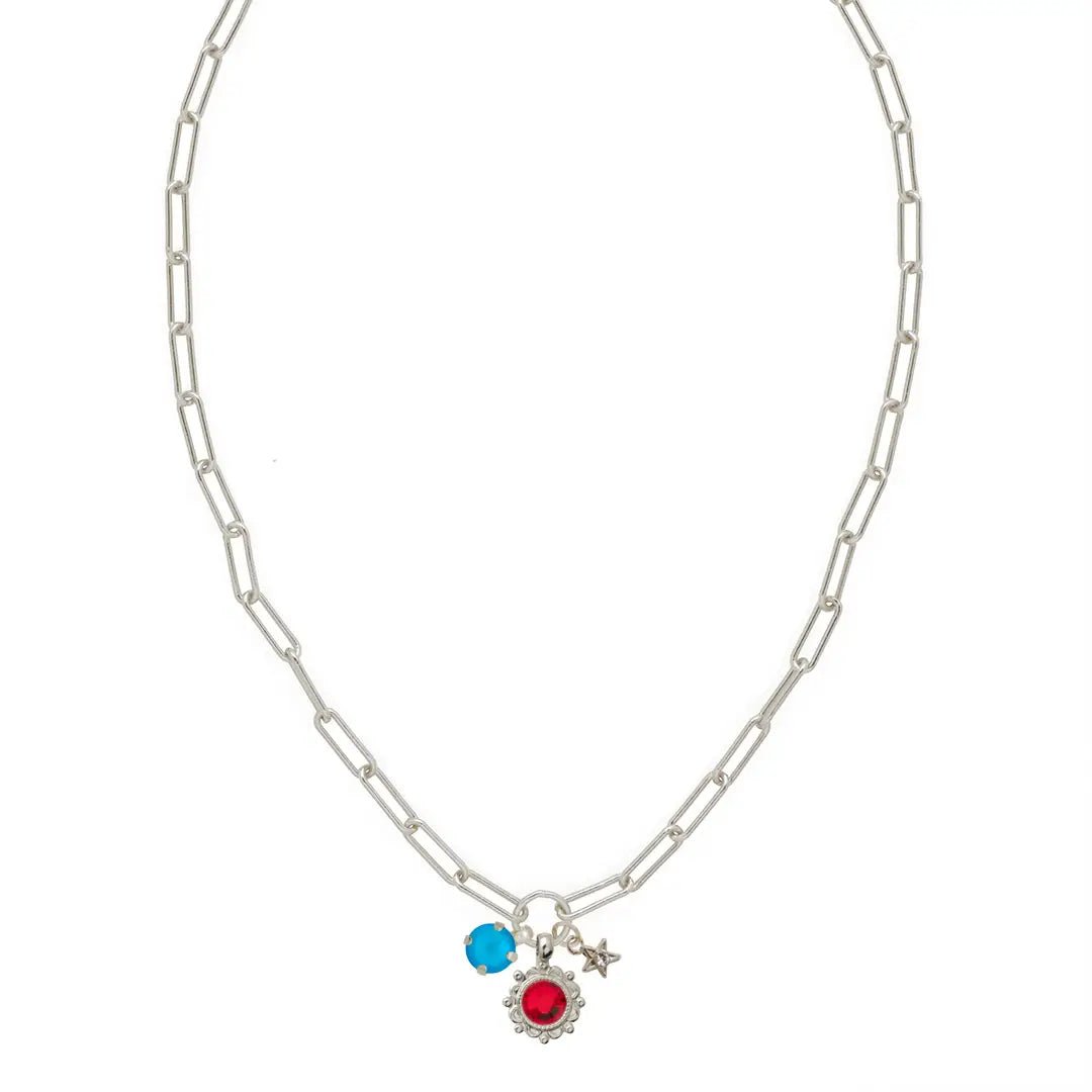 Sorrelli Liberty Charm Pendant Necklace | Silver | Stars & Stripes