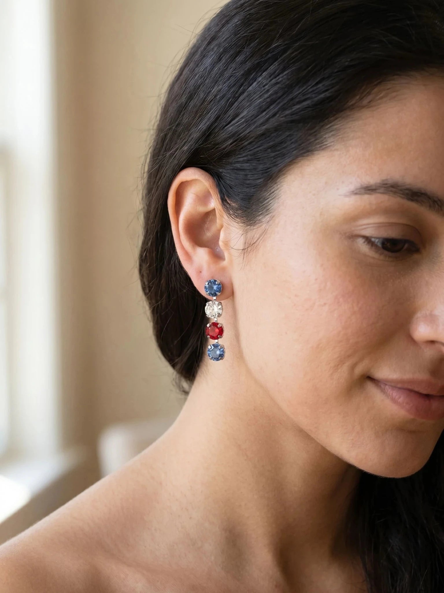 Sorrelli Matilda Dangle Earrings | Stars & Stripes | Silver - Juli's Wearable Art