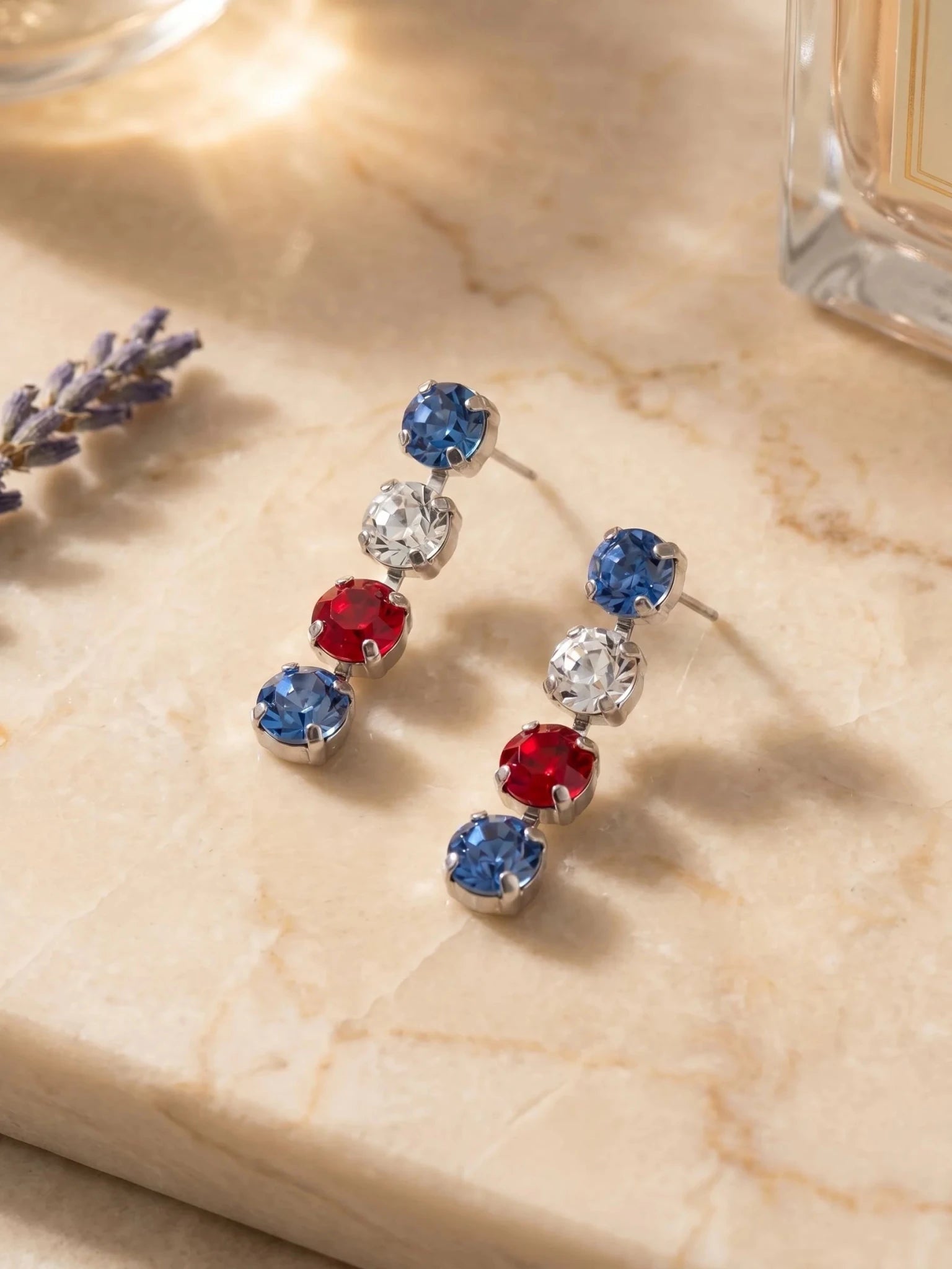 Sorrelli Matilda Dangle Earrings | Stars & Stripes | Silver - Juli's Wearable Art