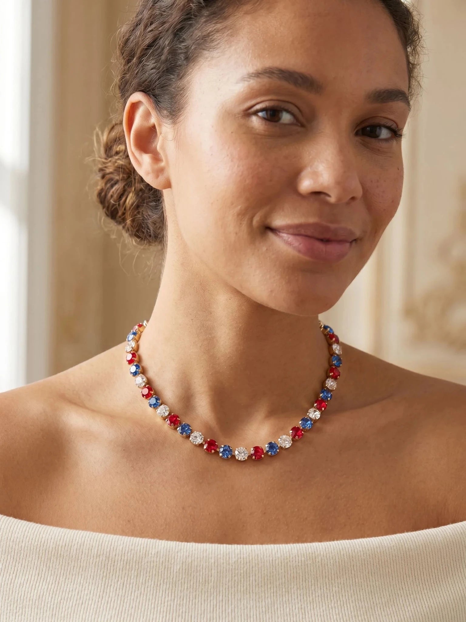 Sorrelli Matilda Tennis Necklace | Stars & Stripes | Gold - Juli's Wearable Art