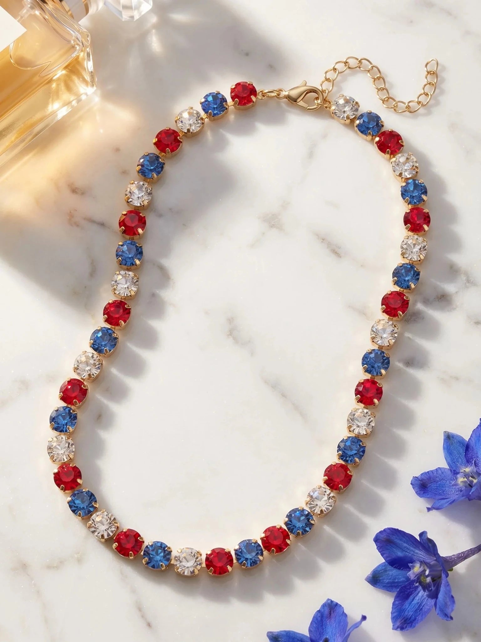 Sorrelli Matilda Tennis Necklace | Stars & Stripes | Gold - Juli's Wearable Art