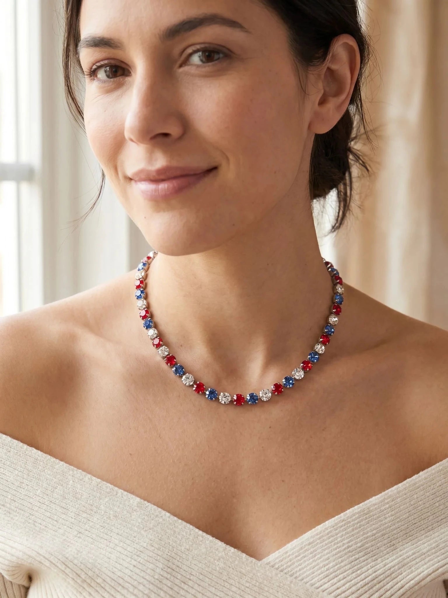 Sorrelli Matilda Tennis Necklace | Stars & Stripes | Silver - Juli's Wearable Art