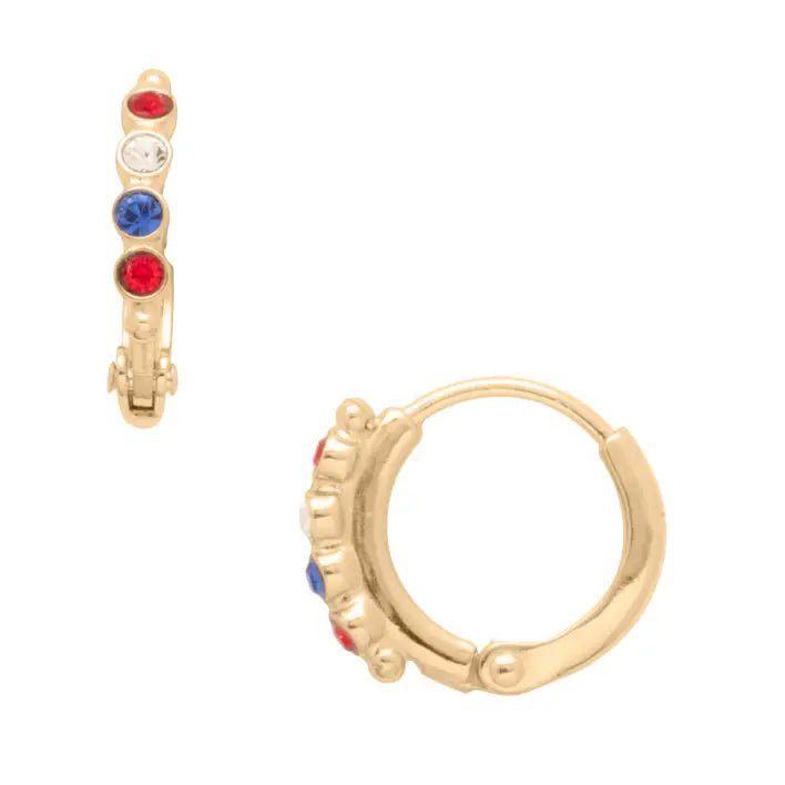 Sorrelli Mini Embellished Huggie Hoop Earrings | Gold | Stars & Stripes