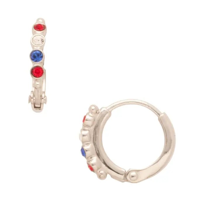 Sorrelli Mini Embellished Huggie Hoop Earrings | Silver | Stars & Stripes