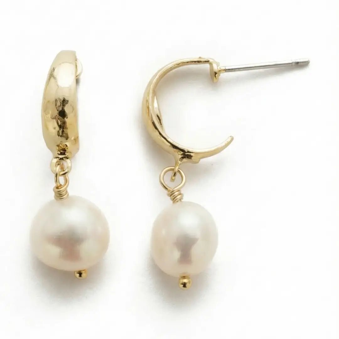 Sorrelli Modern Pearl Huggie Drop Earrings | Gold
