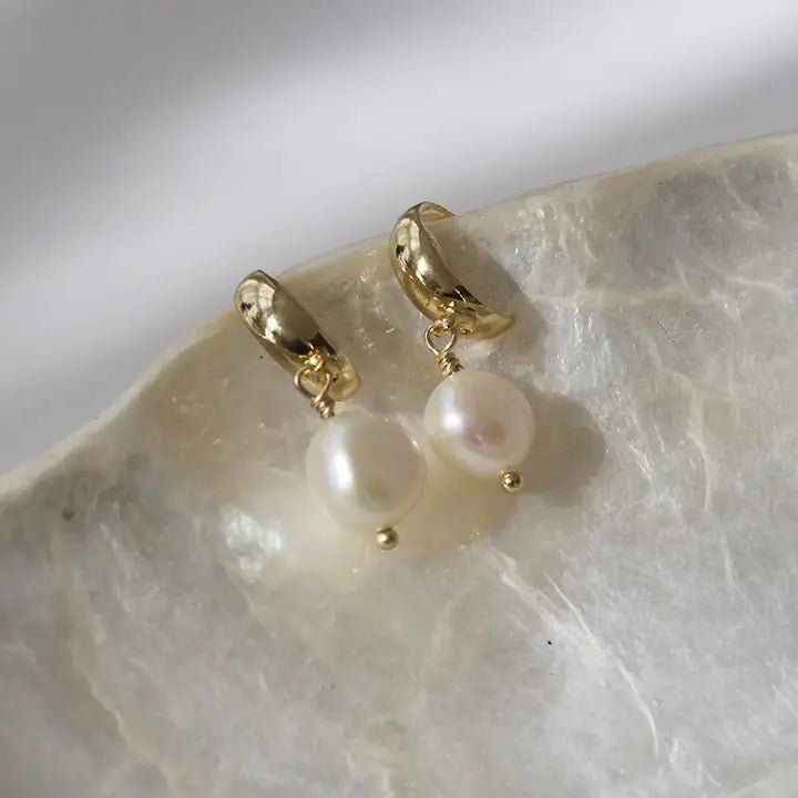 Sorrelli Modern Pearl Huggie Drop Earrings | Gold