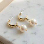 Sorrelli Modern Pearl Huggie Drop Earrings | Gold - Juli's Wearable Art