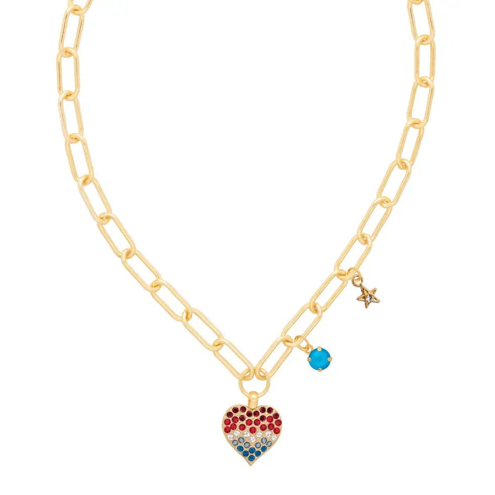 Sorrelli Pave Heart Charm Pendant Necklace | Gold | Stars & Stripes