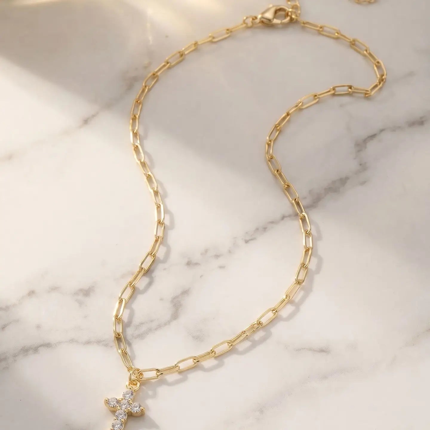 Sorrelli Petite Cross Pendant Necklace | Gold Crystal