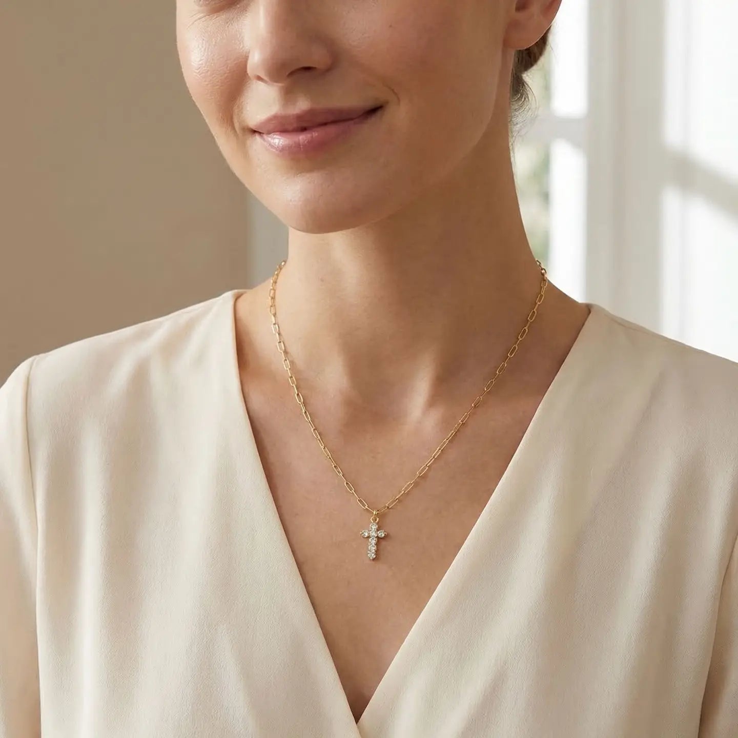Sorrelli Petite Cross Pendant Necklace | Gold Crystal - Juli's Wearable Art