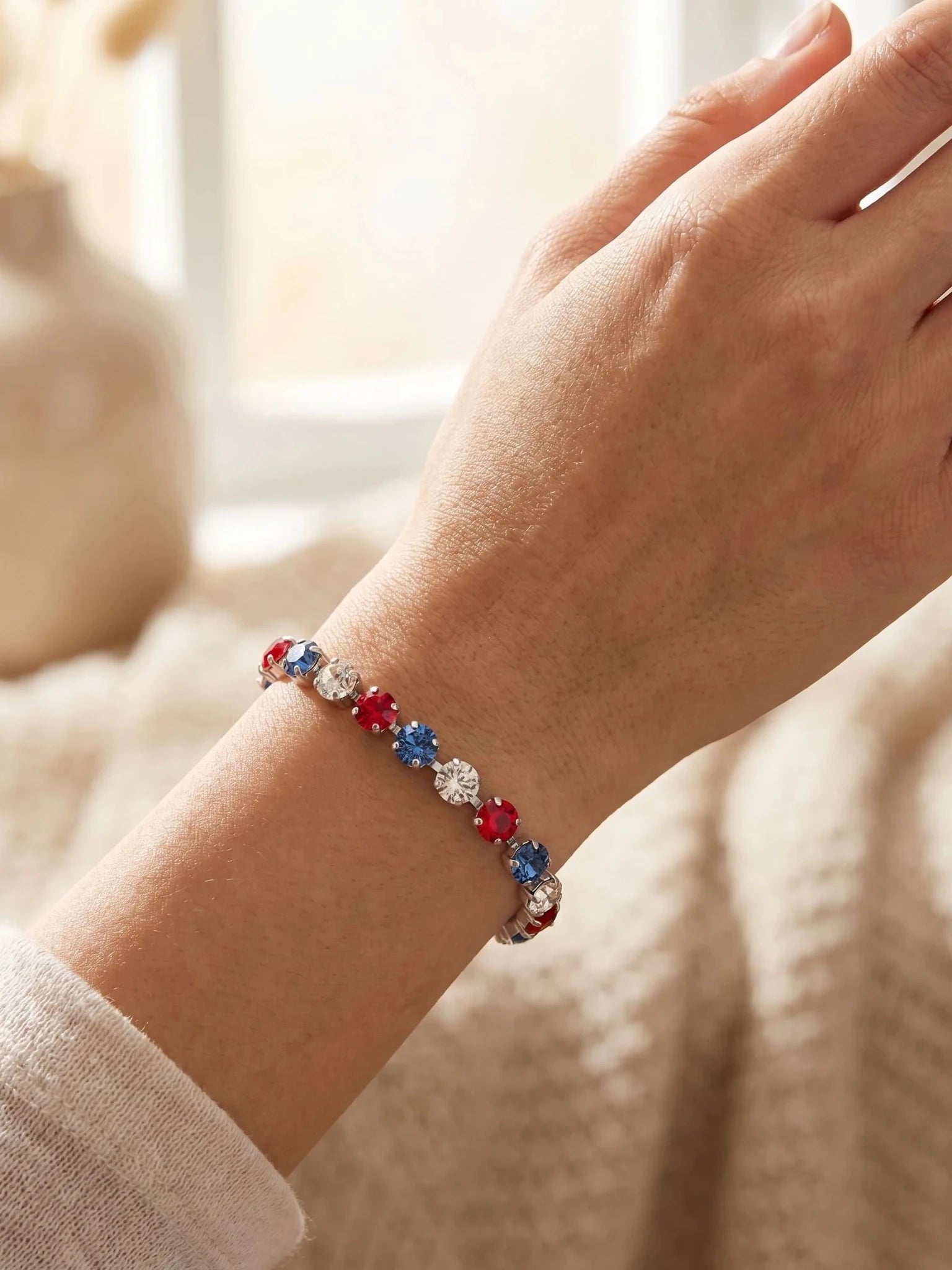 Sorrelli Sienna Tennis Bracelet | Stars & Stripes | Silver - Juli's Wearable Art
