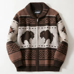Southwestern Vintage Aztec Buffalo Zip-Up Knit Sweater - Juli's Wearable Art