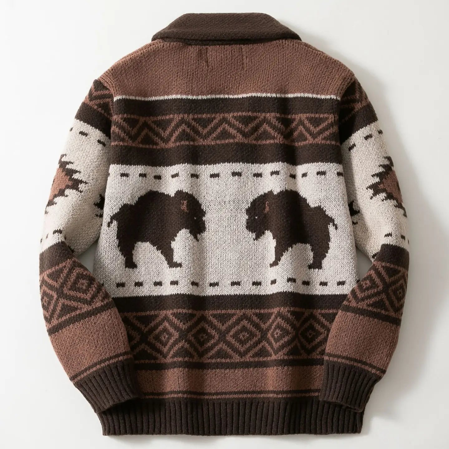 Southwestern Vintage Aztec Buffalo Zip-Up Knit Sweater - Juli's Wearable Art