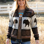 Southwestern Vintage Aztec Buffalo Zip-Up Knit Sweater - Juli's Wearable Art