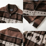 Southwestern Vintage Aztec Buffalo Zip-Up Knit Sweater - Juli's Wearable Art