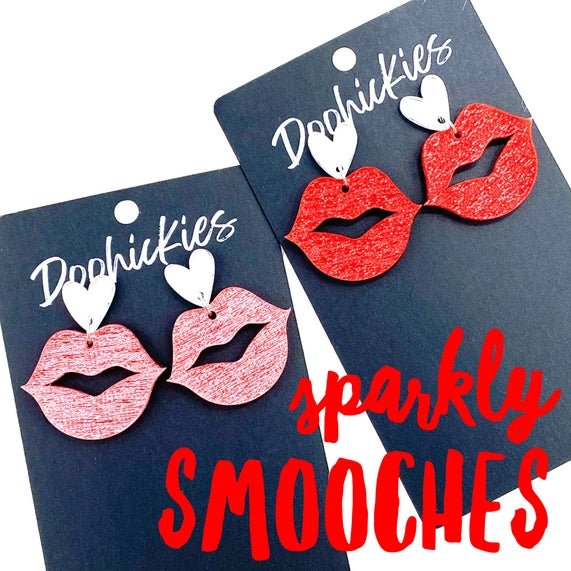 Sparkly Saffiano Smooches - Valentine's Acrylic Earrings - Juli's Wearable Art