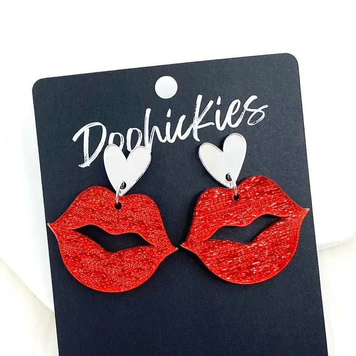 Sparkly Saffiano Smooches - Valentine's Acrylic Earrings - Juli's Wearable Art