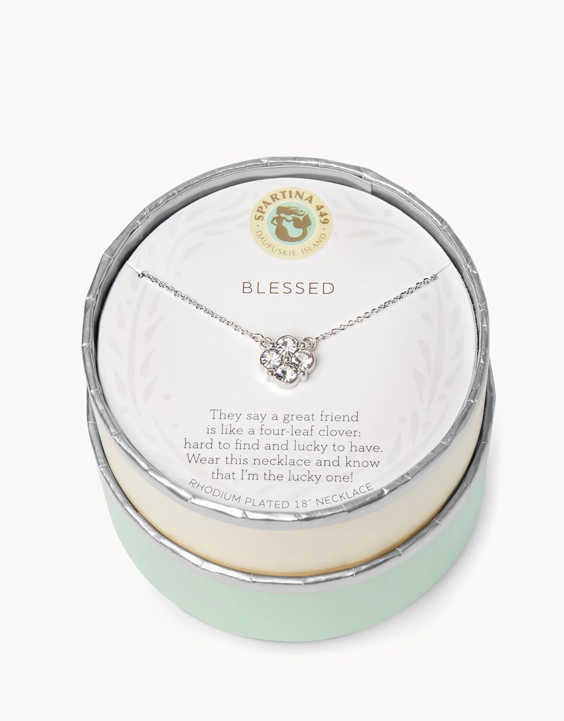 Spartina Sea La Vie Blessed Crystal Clover Silver Necklace - Juli's Wearable Art