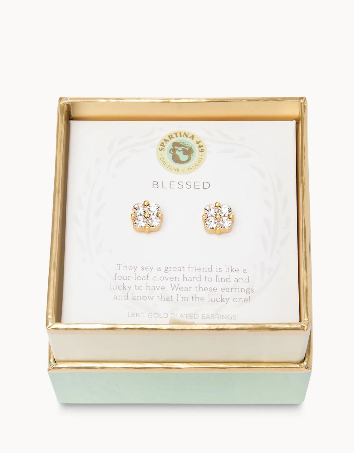 Spartina Sea La Vie Blessed Crystal Clover Stud Earrings | Gold - Juli's Wearable Art