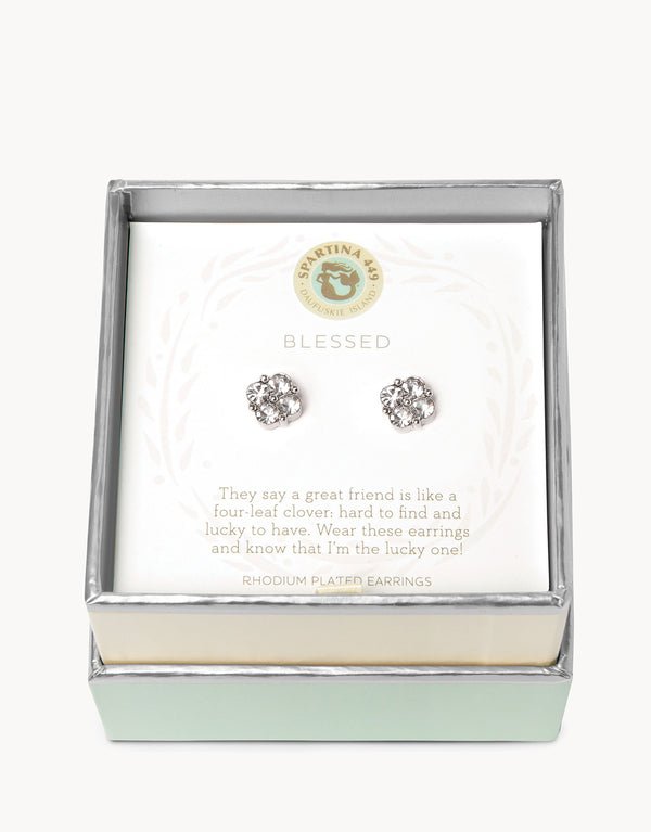 Spartina Sea La Vie Blessed Crystal Clover Stud Earrings | Silver - Juli's Wearable Art