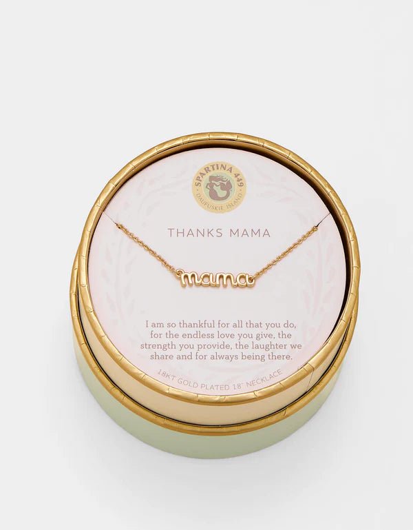 Spartina Sea La Vie Necklace Thanks Mama | Script | Gold - Juli's Wearable Art