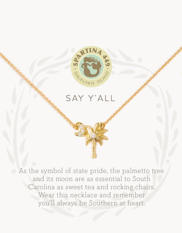 Spartina Sea La Vie Say Y'all Palmetto Tree Necklace | Gold - Juli's Wearable Art